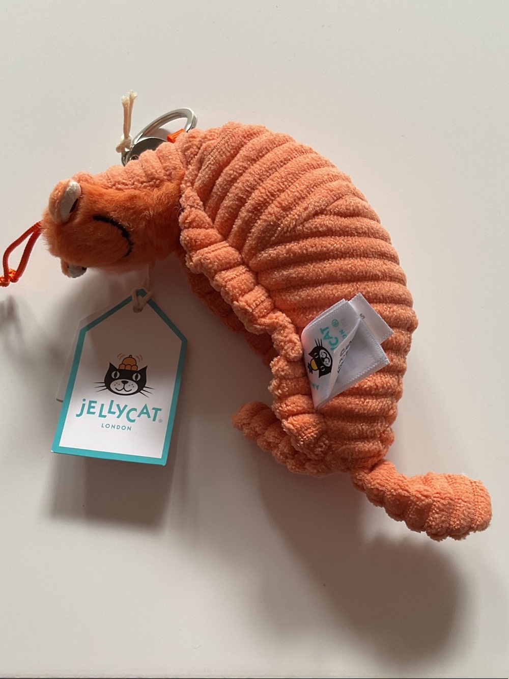 Jellycat Orange Corduroy Shrimp Keyring Plush Charm